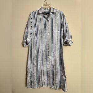Brooks Brothers Blue White Striped Women’s Cotton Button Front Shirt Dress 16